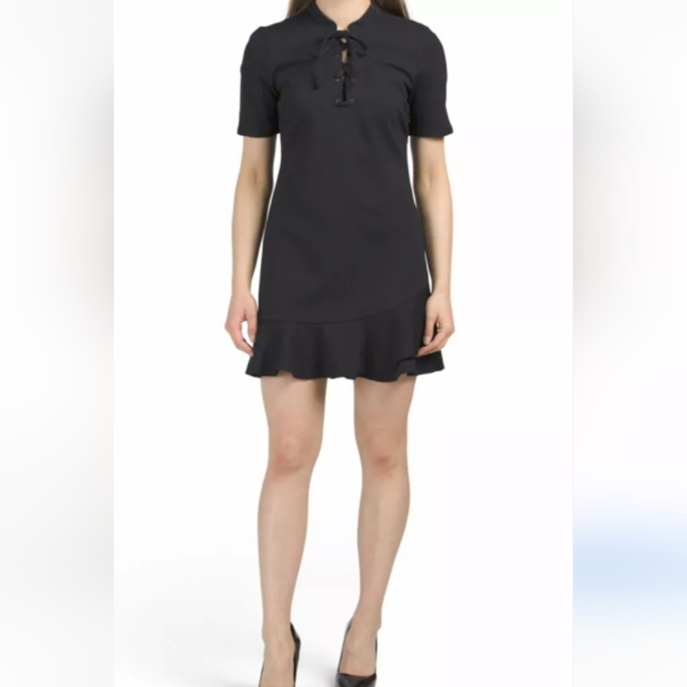 Avec Les Filles Muette Ruffled Hem Mini Dress Black Small